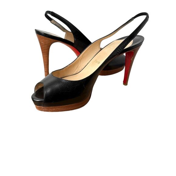 Christian Louboutin Authentic Cathay 100 Blk Platform Slingback Size 38.5/US 8.5 - Picture 1 of 8
